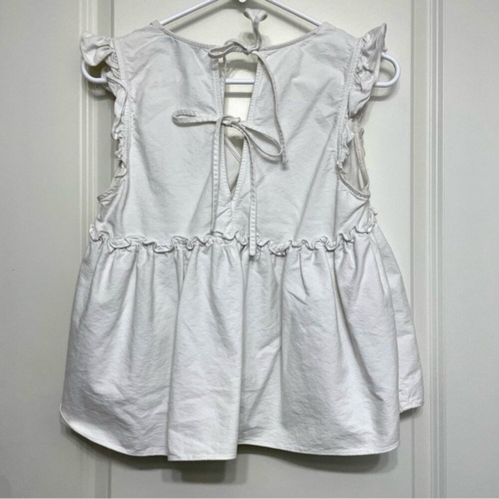 Zara Trf White Babydoll Plunge V-Neck Tiered Sleeveless Top - Picture 5 of 5